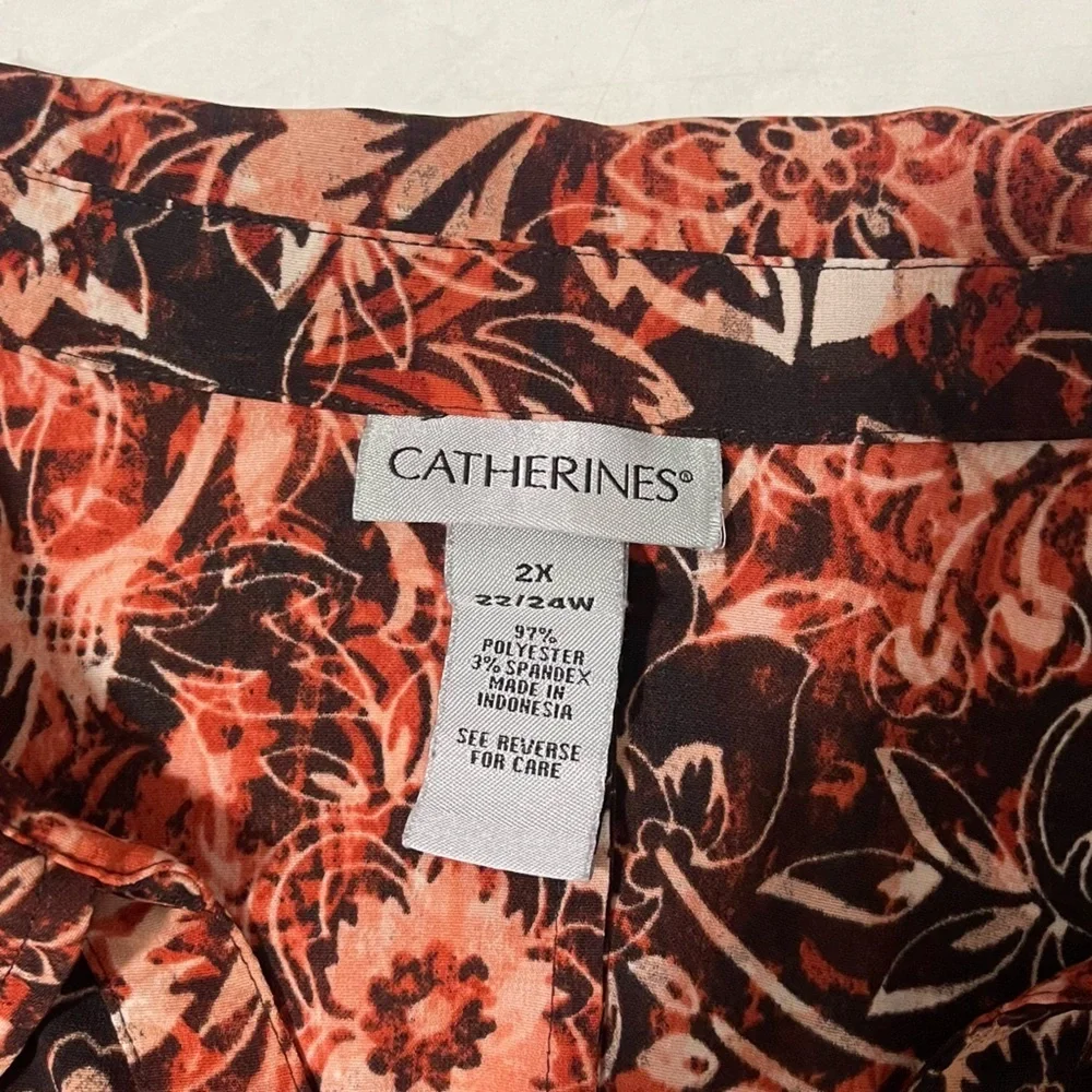 Catherine’s‎ Burgundy Red Pink Floral Print Shirt Size 2X
